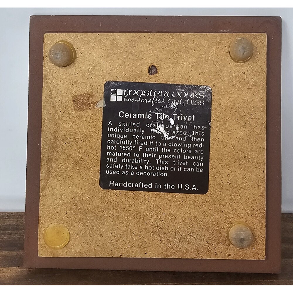 Masterworks Handcrafted Ceramic Tile Trivet/Coaster Southwestern Theme 6×6 In - Picture 2 of 8